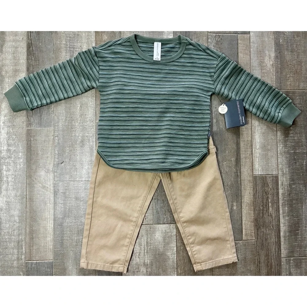 Modern Moments Todder Boys Striped Long Sleeve Shirt and Khaki Pants Set